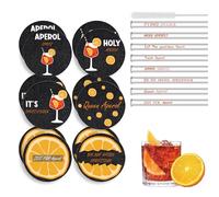 20 Aperol Spritz Accessori con 12 Sottobicchieri in Feltro Rotondi, 8 Cannucce di Vetro Confezione con Divertenti Detti Aperol, Per Compleanni Feste Di Tutti i Giorni (B)