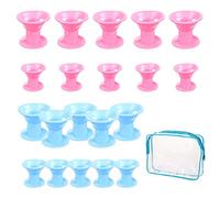 20 bigodini in silicone, con 1 custodia blu in PVC, ferro arricciacapelli semplice, senza ferro arricciacapelli, strumenti morbidi per acconciatura, bigodini durante la notte.