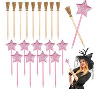 20 bomboniere per feste a tema principessa e strega, 10 penne a sfera a forma di stella e 10 matite a forma di scopa, penne glitterate per feste di compleanno a tema mago e forniture di Halloween