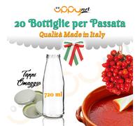 20 BOTTIGLIE VETRO PASSATA CONSERVE SALSA POMODORO SUCCHI 720ML CON CAPSULE