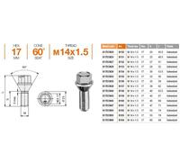 20 BULLONI RUOTA B153 14x1,5x28 CONICO K17xVW SCIROCCO PHAETON TOUAREG POLO BORA