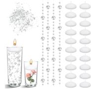 20 candele galleggianti, colore bianco, 3,8 x 2 cm, 6 fili di perle per candele galleggianti, colore argento, candele galleggianti per piscine, centrotavola, matrimoni, feste, decorazioni per la casa
