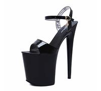 20 cm / 7.87 IN Sandali da donna con tacco alto alla caviglia Peep Sandali da donna Piattaforma Open Toe tacco alto Stiletto Scarpe da corte Sexy Pole Dance Scarpe con tacco alto Pole Dance, Nero, 39