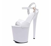 20 cm/7.87 IN Tacchi da donna alla caviglia, sandali peep da donna con plateau a punta aperta tacco alto Stiletto scarpe da corte sexy pole dance scarpe tacchi alti Pole dance, bianco, 37 EU