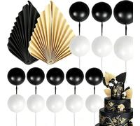 20 confezioni di palline rotonde decorative per torte, dimensioni miste, decorazioni per torte, decorazioni fai da te per feste, colore nero e bianco