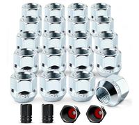 20 dadi da 1,3 cm a 20 alette con 4 tappi per valvole pneumatici, esagonali da in in / 19 mm, 2,13 x 2,3 cm, zincati, ricambio per ruote aftermarket Dodge Ram 1500/Ford F150/Bronco/Jeep Wrangler