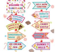 20 decorazioni Candyland Welcome to Candyland Signs Candy Party Decorazioni per donne e ragazze Candy Land a tema festa di compleanno forniture per interni ed esterni Candy Party Sign Photo Props