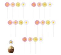20 decorazioni per torte a forma di margherita, fiori per cupcake | Topper multicolore per cupcake a forma di fiori, bicchieri di carta, decorazione per torte di compleanno