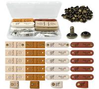 20 etichette fatte a mano in pelle scamosciata, etichette colorate per cucito a maglia, etichette personalizzate all'uncinetto in rilievo con fori, etichette in tessuto sintetico, per fai da te