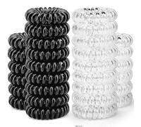20 fascette per capelli a spirale, senza pieghe, per capelli spessi, elastici da donna (nero e trasparente)