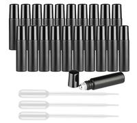 20 flaconi a rullo da 10 ml, in vetro satinato nero opaco ultra spesso (2 apri+3 pipette), sfere a rullo in acciaio inox con tappo nero