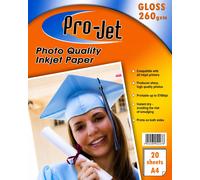 20 Fogli A4 Projet 260gsm Lucido Carta Fotografica