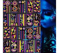 20 fogli con oltre 170 disegni unici che brillano al buio, tatuaggi temporanei al neon, adesivi per tatuaggi temporanei al neon, tatuaggi finti con luce UV che brillano al neon