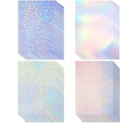 20 fogli di carta per adesivi olografici, chiara, vinilica, formato A4, autoadesiva, impermeabile, con motivi a gemme, pois, arcobaleno e stelle, dimensioni 29,7 x 21 cm A4,40 pezziCarta tessile