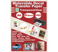 20 fogli trasparenti A4 per stampante a getto d'inchiostro, per la creazione di decalcomanie ad acqua fai-da-te