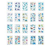 20 foglio Adesivi Per Tatuaggi Notturni Blu Per Bambini Con Farfalle, Squali, Pirati E Spazio.