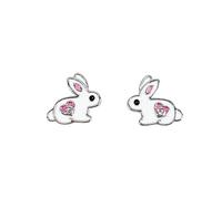 20 G Grazioso orecchino a perno per cartilagine del coniglietto smaltato bianco per donna in titanio carino cartone animato coniglio rosa cuore cristallo vite retro piatto animale trago elica piccoli