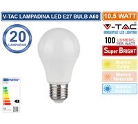 V-TAC Lampadina LED VT-2112-LED217349 E27 A60 10.5W Bianco naturale