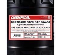 20 Litro CHEMPIOIL Ch Multifarm Stou 10W-30 olio motore Api CG-4 / Sf, GL-4 Acea