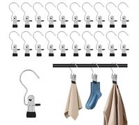 20 Metallo Ganci con Clip Antiscivolo, Ganci Appendiabiti, Appendini per Pantaloni, Appendistivali Girevole a 360°, Grucce Appendiabiti con Pinze per Pantaloni, Scarpe, Asciugamani, Cappelli, Calzini