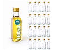 20 mini bottiglie di vetro da 100 ml con tappo a vite dorato | piccole bottiglie per olio d'oliva, aceto, alcool, salse, pozione magica | oliera di vetro, bottiglia per campioni