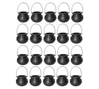 20 mini ciotole in plastica per calderone con manico, per Halloween, streghe, caramelle, per bambini, colore nero, portatile, per bomboniere, dolcetto o scherzetto, decorazione da tavolo di Halloween