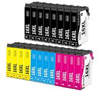 20-Pack 16XL 16 XL Cartucce Compatibili per Cartucce Epson 16XL 16 XL per Workforce WF-2510 WF-2750 WF-2660 WF-2010 WF-2520 WF-2530 WF-2540 WF-2650 WF-2760 20-Pezzi (8 Nero 4 Ciano 4 Magenta 4 Giallo)