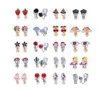 20 paia di orecchini da donna in colore misto, senza dolore, non forati, con clip on per ragazze arcobaleno, stile vintage, con fiori, per donna