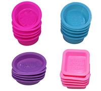 20 pc sapone in silicone che fa stampi, forma rotonda ovale quadrata, fineGood dolce cupcake muffin stampo per fai da te artigianale fatto in casa, commestibile