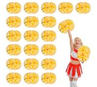 20 Pcs Cheerleading Pom Poms,14.57inch with Handle style Cheerleading Handheld Squad Pompoms for Sports Team Cheer Spirit (white + yellow)