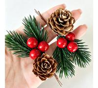 20 pezzi/10 pezzi/5 pezzi Pigne artificiali e bacche rosse - Perfette per decorare tetti di casa, feste, vacanze e Capodanno, realizzate a mano, adatte per tutte le stagioni, ideali per decorazioni, a