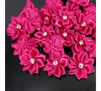 20 pezzi 1quot; Fiori di nastro di raso fatti a mano con applicazioni di strass bianchi fiore per la decorazione di scrapbooking di nozze di cucito artigianale 2,8 cm-Prugna