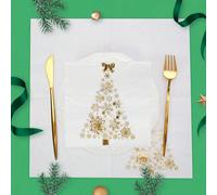 20 pezzi/40 pezzi/100 pezzi Tovaglioli di carta decorativi per albero di Natale bianchi e con foil dorato, tovaglioli cocktail per Natale, pranzo di Natale, feste di Capodanno, eventi invernali, decor