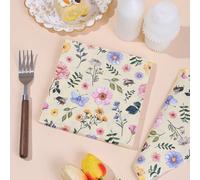 20 pezzi/40 pezzi/60 pezzi/100 pezzi, Tovaglioli cocktail colorati a 2 veli con motivi floreali vintage, tovaglioli di carta usa e getta con fiori selvatici e farfalle vintage, ideali per matrimoni pr