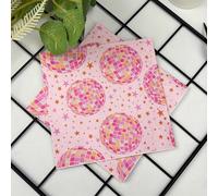 20 pezzi/40 pezzi/60 pezzi/Set, Tovaglioli da festa disco rosa con stampa colorata di sfere e stelle - Carta resistente a 2 strati per compleanni, matrimoni, celebrazioni stagionali - Elementi essenzi