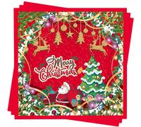 20 pezzi/40 pezzi/60 pezzi, Tovaglioli di carta monouso a doppio strato rossi vintage per feste di Natale, decorazione per la tavola, 6,5x6,5 pollici, ghirlanda, tema vintage di Babbo Natale e albero 