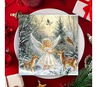 20 pezzi/40 pezzi/60 pezzi, Tovaglioli eleganti con tema di angeli e foresta invernale - Disegni vintage di cervi nella neve, uccelli, angioletti e pini - 2 strati, 33x33cm, tovaglioli di carta per fe