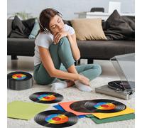 20 pezzi/40 pezzi/60 pezzi Tovaglioli monouso per cocktail a forma di disco in vinile vintage, 2 strati 6,3 pollici con note musicali arcobaleno, adatti per feste di compleanno a tema musica vintage a