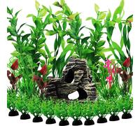 20 Pezzi Accessori Acquario Ornamento Grotta Decoro Con Verde Pianta Artificiali