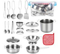 20 Pezzi Accessori Cucina Bambini Set, Pentole Giocattolo per Bambini in Acciaio Inox, Pentoline Giocattolo Bambina con Scatola Di Immagazzinamento In Plastica per Ragazze e Ragazzi
