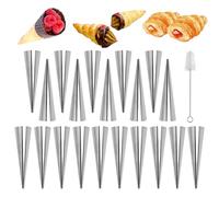 20 Pezzi Antiaderente Cannoli Stampi, Coni per Croissant Stampi in Acciaio Inox, Forma per Cannoli Siciliani Tubi Set con Spazzola, Stampi da Forno a Forma di Cono per Tubi Cannoli, Croissant
