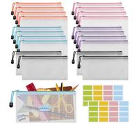 20 Pezzi Borse di File, 22 x 11cm Borse di File con Cerniera, Sacchetto di Zip Impermeabile con Etichette, Sacchetto del Documento, Busta Plastica con Cerniera per Scontrini, Biglietti