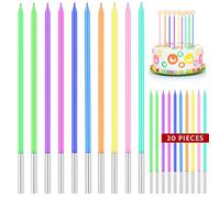 20 Pezzi Candeline Compleanno, Candele per Torta di Compleanno Candeline Torta Candela Arcobaleno, Candele di Compleanno Lunghe Candele Torta per Baby Shower Decorazione Torta Festa di Compleanno