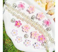 20 pezzi Ciondoli per scarpe con catena di perle e fiori rosa, accessori decorativi fai-da-te per ciabatte forate, scelta perfetta come regalo per feste di compleanno e vacanze Tagli Unica,rosa,ViolaP
