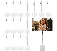 20 Pezzi Clip Photo Holders Porta Foto da Tavola Porta Menu da Tavolo Porta Carte In Legno Rustico Portamemo Verticali Stand Bianco per le Foto per Decorazioni Domestiche Ufficio Matrimonio (Bianco)
