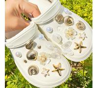 20 pezzi/confezione Decorazioni per scarpe serie oceano colore platino, accessori per scarpe a forma di fiore, fermagli per scarpe staccabili a forma di conchiglia e stella marina per scarpe forate, z