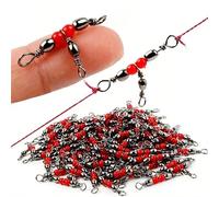 20 pezzi Connettore girevole a triplo snodo in stile giapponese, connettore da pesca girevole a triplo snodo a forma di T con perla rossa, adattatore girevole a forcella a forma di 8 per la pesca con