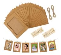 20 Pezzi Cornici Foto in Carta Kraft con Clip Legno - Set Cornici Portafoto 15x10 cm (6x4") con Corda Canapa - Per Parete, Casa, Scuola e Ufficio - Decorazione Sospesa DIY (Marrone)
