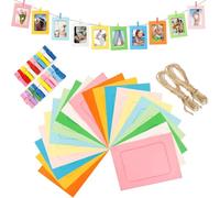 20 Pezzi Cornici Foto in Carta Kraft con Clip Legno - Set Cornici Portafoto 15x10 cm (6x4) con Corda Canapa - per Parete, Casa, Scuola e Ufficio - Decorazione Sospesa DIY (Colorato)