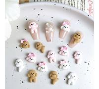 20 pezzi di accessori per unghie misti casuali in ABS, con fiocco, cartoni animati di cani, 3D, simpatici orsetti marroni, barboncini bianchi, stile dolce, semplice, per uso quotidiano, per decorazion